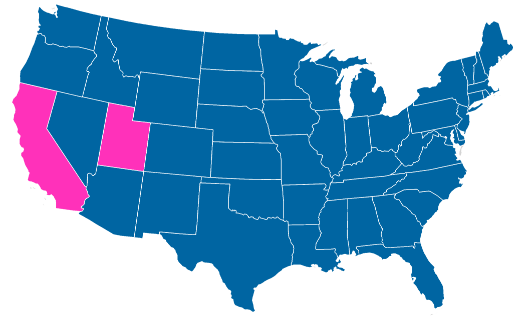 map of the united states with california and utah highlighted